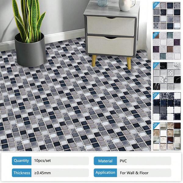 10Pcs/Set Mosaic Pattern Waterproof Floor Sticker Modern PVC Peel And Stick Floor Decals para decoração de casa