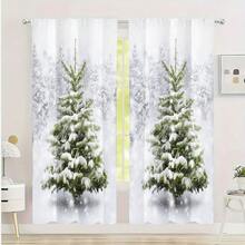 2pcs Cedar Digital Print Curtains - Soft Translucent Polyester Material, Suitable For Living Room, 52*84 Inches - White - View 1