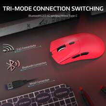 ATTACK SHARK R1 Wireless Gaming Mouse,Tri-Mode Connection (2.4G/Wired/BT5.2),55g Lightweight,18K DPI Optical Sensor,HUYU 20 Million Key Life,Ergonomic Design,For PC/Laptop/Win - 紅色 - 查看 3