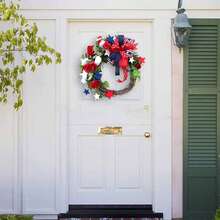 4th Of July Wreath, Patriotic Artificial Flower/Berry Wreath With Green Leaves For Independence Day - Red - View 6