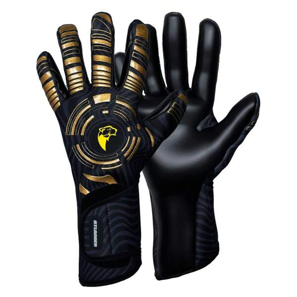 1 par de guantes de portero de látex para adultos y jóvenes, gruesos, cómodos, transpirables, duraderos, antideslizantes, de protección profesional para partido y entrenamiento de fútbol, fútbol exterior, hombres y mujeres, guantes de portero, negros
