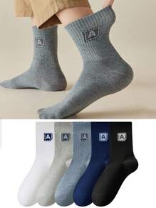 5 双男士百搭休闲字母 A 中筒袜