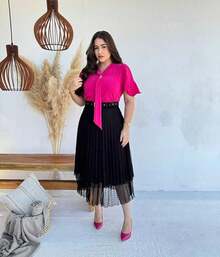 Women's Blouse With Brooch, Bow Collar And Flare Sleeve - Congress, Events And Parties - 粉色 - 查看 3