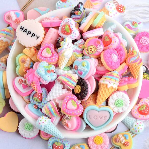 10/20/30 piezas Encantos de resina de galletas, pasteles, postres y helado de simulación para manualidades DIY: surtido de adornos en miniatura de galletas para accesorios para el cabello, llaveros, fundas de teléfono, decoración de tazas y zapatos, scrapbooking, joyería