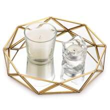 1 pieza Bandeja de espejo de vidrio dorado, organizador de almacenamiento de joyas, perfumes y velas con diseño geométrico, decoración de lujo para el baño, regalo para el Día de la Madre, bandeja transparente para organización, bandeja de espejo dorado para decoración de habitación, elegante bandeja para perfumes, regalo de boda/aniversario - Multicolor - Ver 13