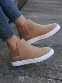 2024 New Women's Fashion Athletic Sneakers, Plus Size Casual Sport Shoes Slip-On Outdoor Suede-Like Casual Shoes - Apricot - View 7