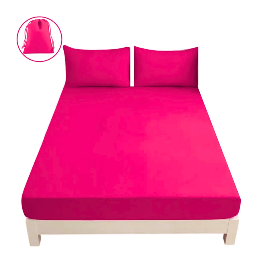 Single Fitted Sheet And 1 Cotton-Touch Microfiber Pillowcase - 玫紅色 - 查看 1