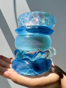 1pc Asymmetrical Resin Bracelet With Ombre Laser Color Gradient, Beach Vacation Accessories - Multicolor - View 9