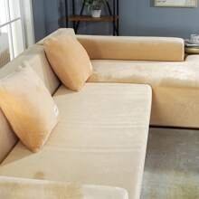 L Shape Sectional Sofa Cover 2-Piece Couch Cover Soft Velvet Elastic Stretch Sofa Slipcover For 3 Seater + 4 Seater Sofa Furniture Protector Couch Stretch L Shape Sofa Slipcover With 4Pcs Pillowcases - 米色 - 查看 9