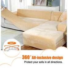 L Shape Sectional Sofa Cover 2-Piece Couch Cover Soft Velvet Elastic Stretch Sofa Slipcover For 3 Seater + 4 Seater Sofa Furniture Protector Couch Stretch L Shape Sofa Slipcover With 4Pcs Pillowcases - 米色 - 查看 4