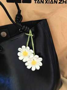 1 件手工钩针向日葵时尚百搭包饰和钥匙扣钥匙扣配件花钥匙扣小礼物 - 白色 - 查看 1