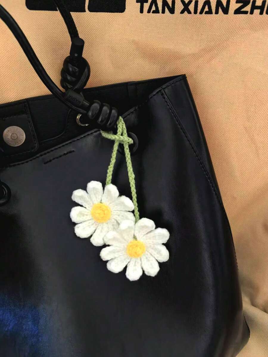1 件手工钩针向日葵时尚百搭包饰和钥匙扣钥匙扣配件花钥匙扣小礼物 - 白色 - 查看 1