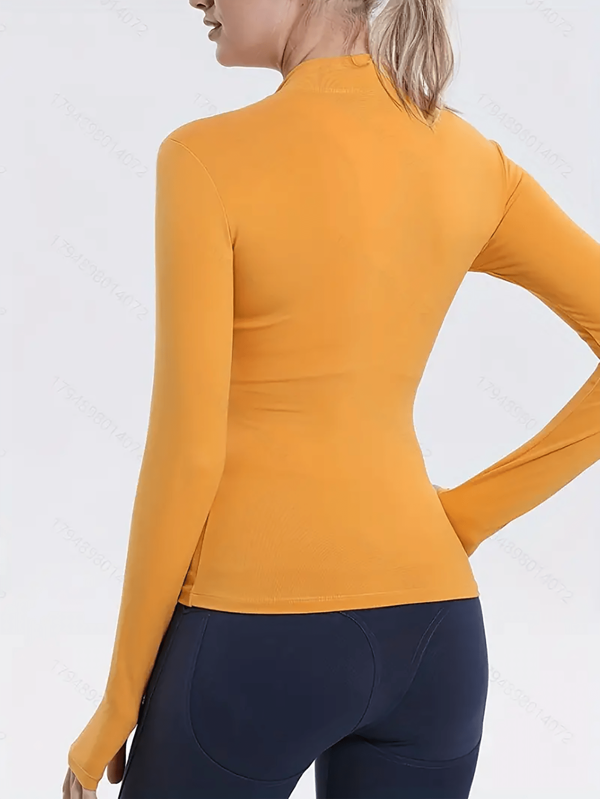 1pc Thumb Hole Sports Yoga Crop Top Half Zip Solid Color Jacket For Women Outdoor Running Cycling