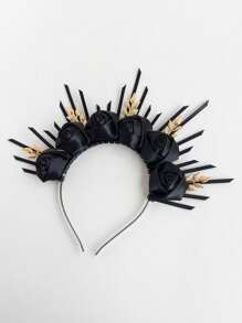 Darkness Of Queen,Vintage Dark Black Flowers Sunburst Spike Halo Crown For Gothic Wedding Brides And Bridesmaids ,Headpiece Mary Headband Halloween Floral Crown,Gothic Wedding Tiara For Bride, Costume Headpiece For Birthday Cosplay Party Celebration, Day Of The Dead