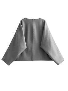 Cardigan Wanita Model V-Neck untuk Musim Gugur/Dingin - Bahan Wol Gaya Inggris - Grey - View 8