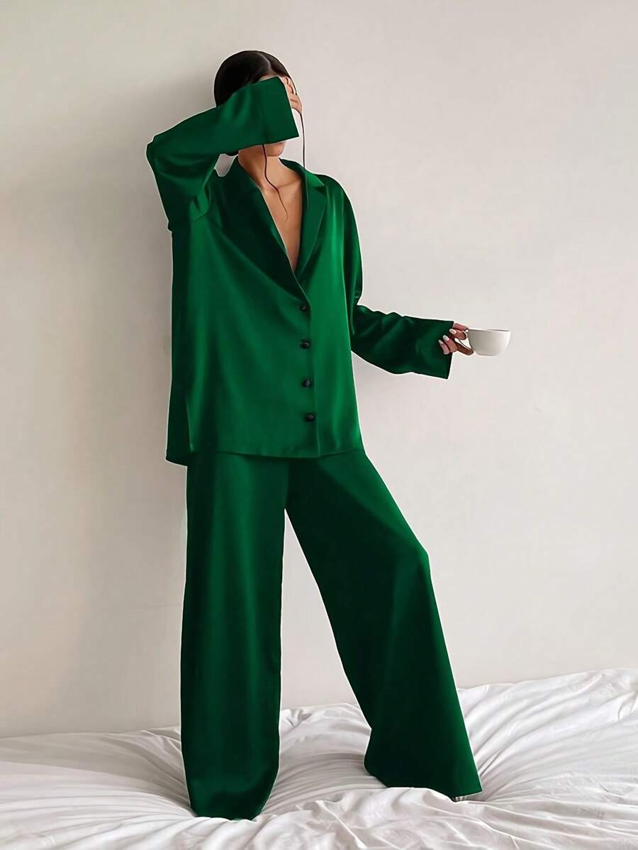 Suit Style Home Wear Ladies Advanced Sense Can Wear A Comfortable Casual Pajamas Set - 綠色 - 查看 1