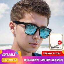 1 pieza Gafas de moda con marco grande cuadrado para adolescentes, gafas de moda para adolescentes, lentes de mercurio, disponibles en múltiples colores, adecuadas para el grupo de edad (14-16 años), adecuadas para uso diario al aire libre, vacaciones y exposición de fotos, opción ideal para regalos de adolescentes - Negro - Ver 17