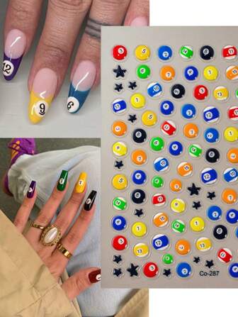 1 Pc Nail Art Stickers 5D Jelly Billiards Adhesive Sliders DIY Nails Polish Manicure Sticker Decals