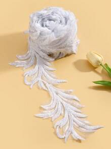 1pc Bridal Sequin Embroidered White Lace Trim, Organza Beaded Muslim Headscarf Robe Decorative Accessory For Wedding - White - View 11