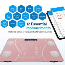Smart Body Fat Scale With LED Display - Digital Bathroom Scale With Bluetooth, Accurate Measurement Of Body Composition, Muscle Mass, BMI And Body Water Analysis - Coral Pink - View 3