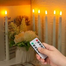6/12PCS Flameless LED Candles Lights Flickering  Last 5 Days Longer Battery Operated LED Ivory Taper Candles, Unscented Flickering Candles With 10 Keys Remote Timing Warm White Light For Wedding Valentine's Day Halloween Christmas Decorations - Ivory - View 1
