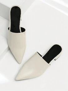 New Fuzzy Lined Pointed Toe Slide Sandals For Women, Fashion French Design Flat Slippers For Autumn And Winter
