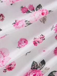 3pcs/Set Baby Girls Floral Print Solid Color Ribbed Button Strap Dress - Hot Pink - View 9
