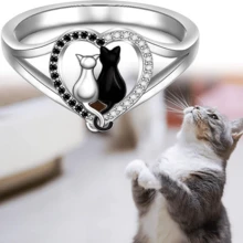 Anillos con diseño de gato blanco y gato negro en forma de corazón - Regalo para familia y amigos, cumpleaños y Navidad - Plateado - Ver 4