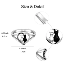 Anillos con diseño de gato blanco y gato negro en forma de corazón - Regalo para familia y amigos, cumpleaños y Navidad - Plateado - Ver 3