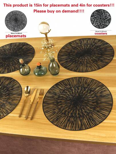 1/4/8pcs,PVC Place 15inch Mats And 3.9inch Coaster For Kitchen Table Indoor/Outdoor Washable Heat-Resistant Placemat Wipeable Dining Table Mats And Coaster For Camping, Festival, Wedding, Party