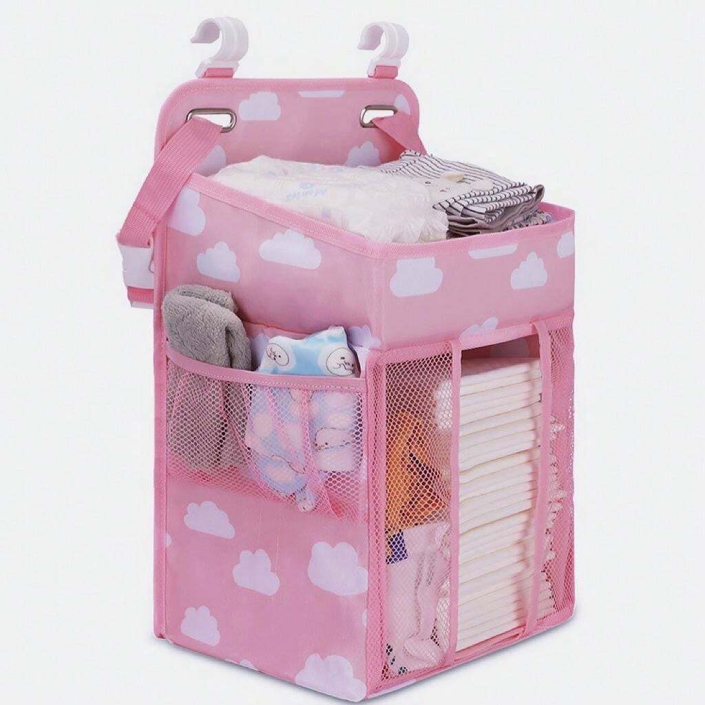 2 Bolsas Colgantes Para Cuna/cochecito - Organización Bebé, Tela Suave, Ajustables, Blanco Y Gris