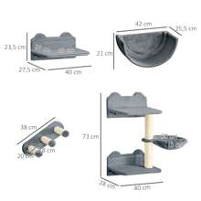 PawHut Estante de Escalada para Gatos de Pared Juego de Estantes para Gatos 4 Piezas con Hamaca Nido Rascador Plataformas para Saltar y Poste de Sisal Gris - Gris Oscuro - Ver 7