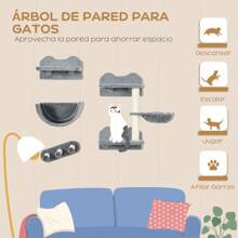 PawHut Estante de Escalada para Gatos de Pared Juego de Estantes para Gatos 4 Piezas con Hamaca Nido Rascador Plataformas para Saltar y Poste de Sisal Gris - Gris Oscuro - Ver 2
