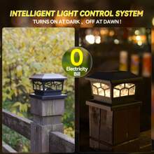6 Pack Solar Lights For Fence Post Cap Outdoor Deck Lights Waterproof For 4x4/6x6 Wooden/Vinyl Posts Two Light Modes Warm/Cool White Decor For Garden Deck Patio - 黑色 - 查看 4