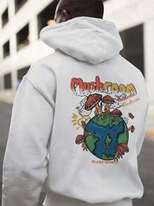 Printed Flannel Kangaroo Sweatshirt With Planet Mushroom Unisex Cold Weather Top For Men And Women - 白色 - 查看 1