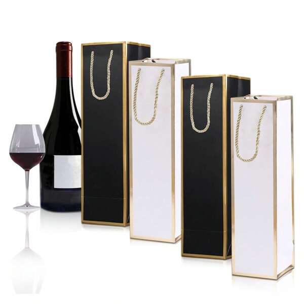 4pcs Wine Bottle Gift Bags, Luxury Wine Bottle Gift Bags, 3.7"X3.7"X13.7", Foil Printed Reusable Wine Bags, Gold Foil White Wine Bags, Suitable For Banquet Wedding Party Anniversary Champagne Bags With Handles,Christmas