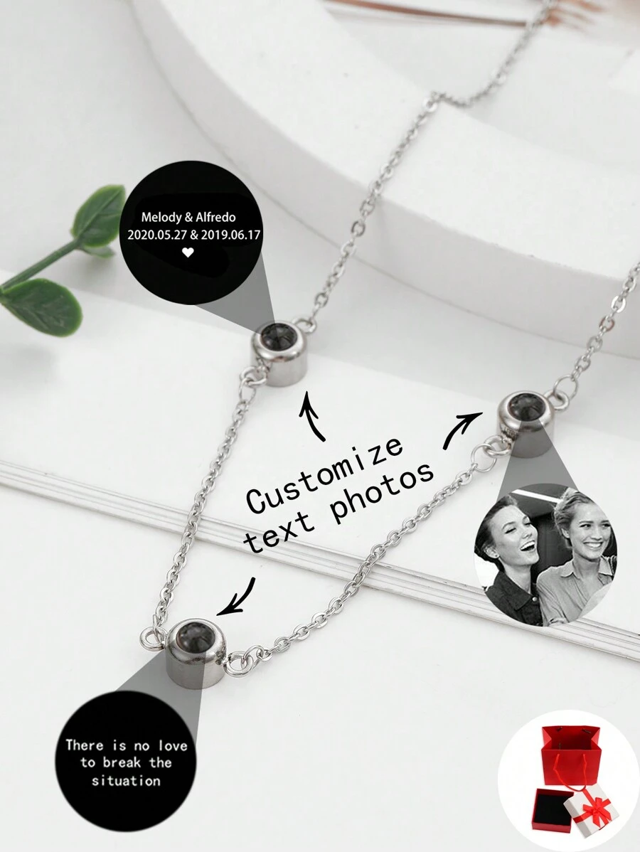 定制项链,极简主义三星吊坠项链,用 100 种语言投射“我爱你”,电影风格的黑白照片雕刻,适合女朋友、妈妈、最好的朋友、日常佩戴 - 銀色 - 查看 1