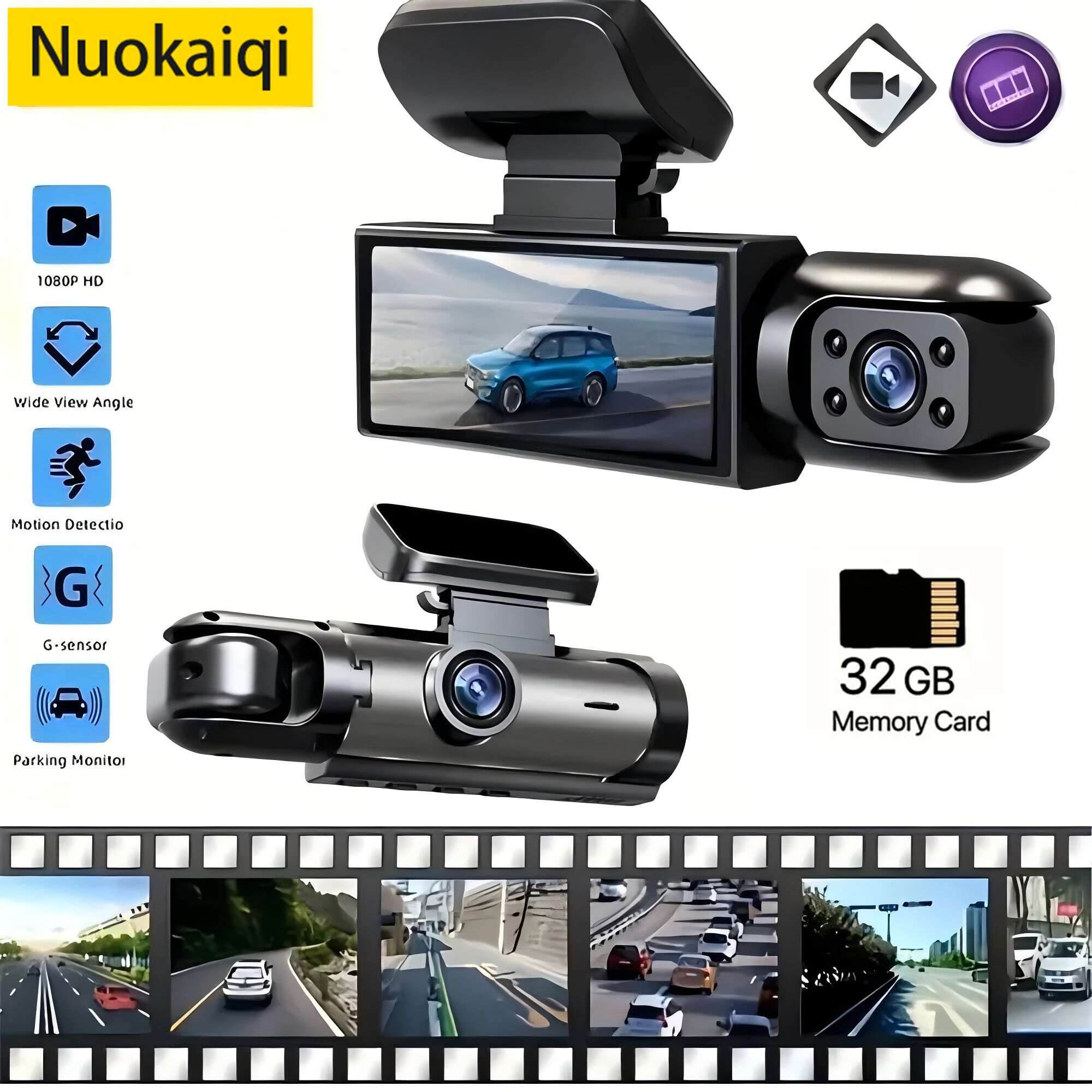 Nuokaiqi Nuokaiqi Dual Lens 1080P HD Car DVR Wide Angle Night Vision