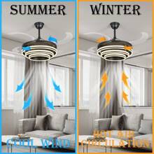 42" Invisible Ceiling Fan Chandelier Light,Modern DIY Ceiling Fan Light Remote Control 4 Retractable ABS Blades For Bedroom Living Dining Room Decoration - màu đen - Xem 3