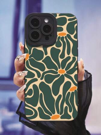 Abstract Floral & Geometric Patchwork Design TPU Phone Case - Full Body Shock Proof Protection Cover For 15/14/13/12/11/XS/XR/X/7/8/Mini/Plus/Pro Max/SE - Protective & Fashionable Unisex Phone Accessory Waterproof Anti-Fall Scratch Resistant