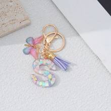 Breloc cu litere engleze A-Z, albastru și violet, fluture, franjuri, geantă de femei, dragoste, paiete, rășină, pandantiv, breloc auto, accesorii auto, geantă, farmec școală, drăguț Goth Y2k