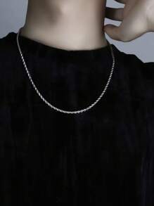 1pc S925 Sterling Silver Thick Twisted Rope Chain Necklace, Vintage Street Style Hiphop Necklace For Men, Long Necklace Suitable For Street Dance Club Wearing, Gift For Boyfriend/Husband