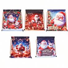 5 个圣诞抽绳礼品袋 - 背包式礼品袋，带有节日印花，适合派对礼物、糖果、礼物 - 可重复使用的礼品袋，适合农历新年、情人节、春季、夏季、节日、旅行