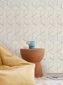 1 Roll Retro Silver Gold Geometric Cube Striped Wallpaper, 2D Geometric Pattern Self-Adhesive Peel And Stick Contact Paper, Waterproof Stain Resistant Easy Clean Wall Sticker For Kitchen Cabinets, Tables, Chairs, Room Decor DIY Home Renovation - Multicolor - View 17