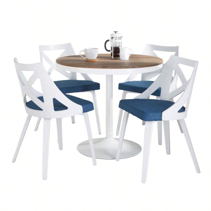 DakotaCharlotte Contemporary Dining Set In White Metal With Brown Wood