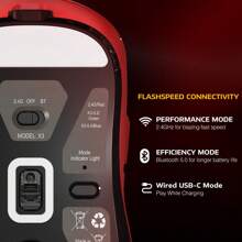 ATTACK SHARK X3 Lightweight Wireless Gaming Mouse With Tri-Mode 2.4G/USB-C Wired/BT,Up To 26K DPI, PAW3395 Optical Sensor,GM8.0 Switch,5 Programmable Buttons For PC/Win - 紅色 - 查看 4
