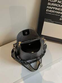 Bolso de cubo de unicolor con textura de moda de verano, bolso de hombro versátil retro de mujer, regalo de Navidad de invierno