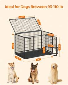 Feandrea Heavy-Duty Dog Crate, Metal Dog Kennel And Cage With Removable Tray, XXL For Large Dogs, 48 X 29.3 X 31.7 Inches, Black - Black - View 3