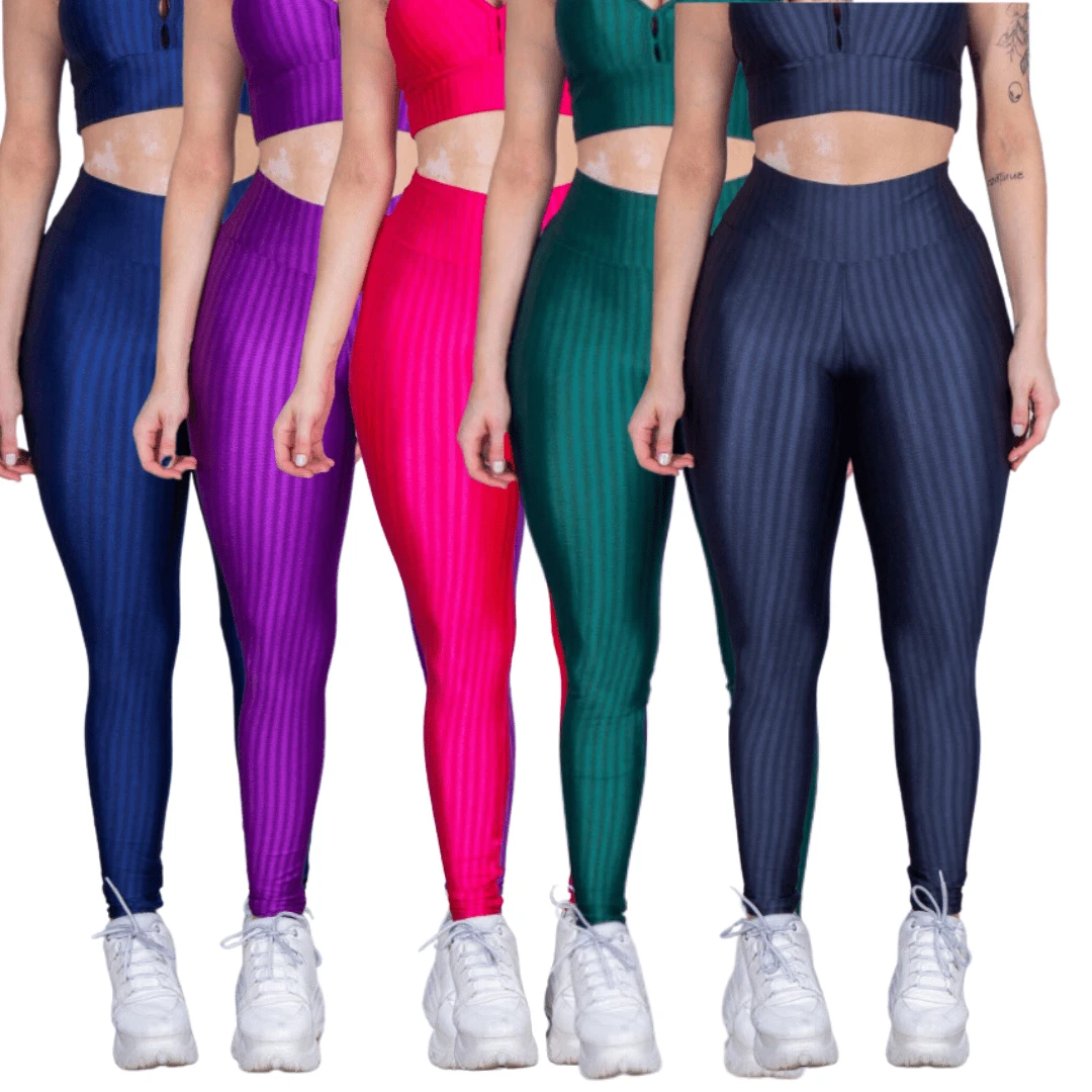 Kit 5 Women's 3D Legging Pants Gym Walking Butt Lift Black/Purple/Green/Blue/Pink - 彩色 - 查看 1