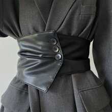 1PC Lady Black PU Knoop Taille Jas Eenvoudige Asymmetrische Riem, Geschikt Voor Dagelijkse Draag Taille Trainervrouwen Korset Riem Accessoires Voor Dames Voor Jurk Western Cowboy Cowgirl Country Wear Vintage Zwarte Riem